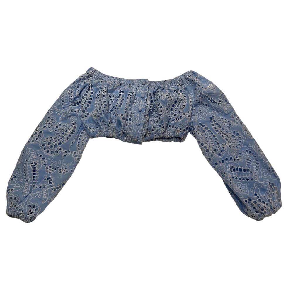 M1-76 LACE Women's Embroidered Crop Top Blue Size S